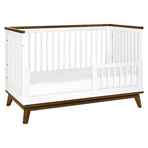 Babyletto Scoot 3-in-1 Convertible Crib with Toddler Bed Conversion Kit in White and Washed Natural, Greenguard Gold Certified