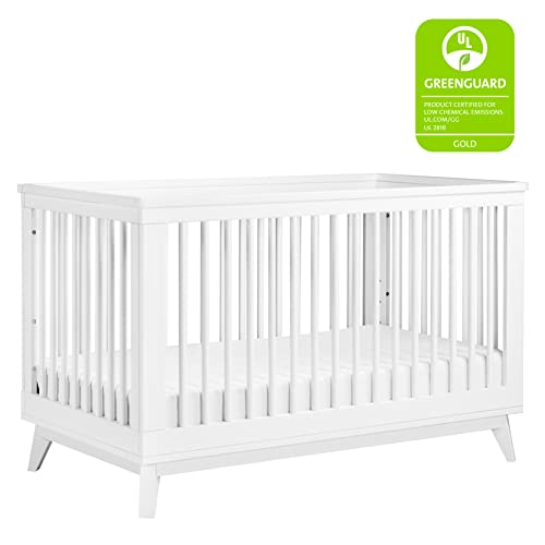 Babyletto Scoot 3-in-1 Convertible Crib with Toddler Bed Conversion Kit in White and Washed Natural, Greenguard Gold Certified