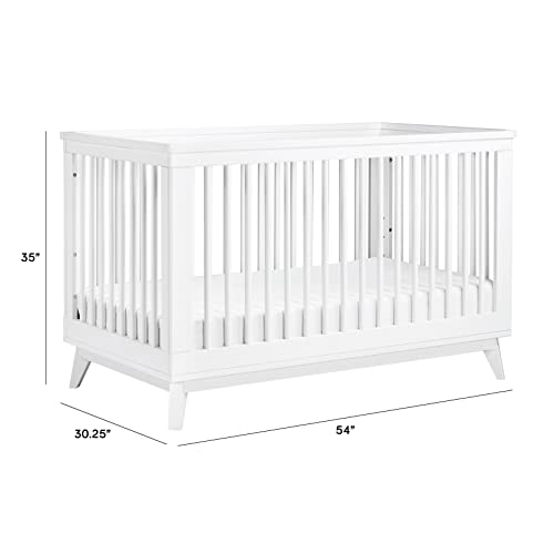 Babyletto Scoot 3-in-1 Convertible Crib with Toddler Bed Conversion Kit in White and Washed Natural, Greenguard Gold Certified