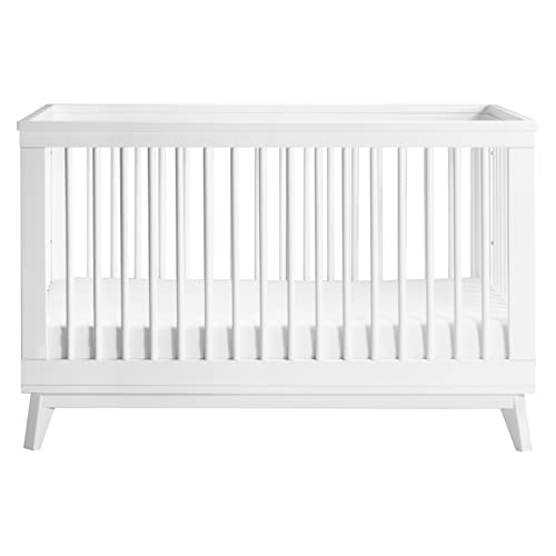 Babyletto Scoot 3-in-1 Convertible Crib with Toddler Bed Conversion Kit in White and Washed Natural, Greenguard Gold Certified