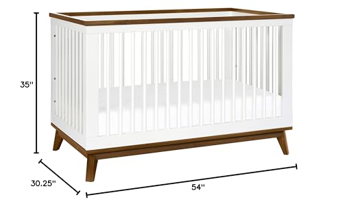 Babyletto Scoot 3-in-1 Convertible Crib with Toddler Bed Conversion Kit in White and Washed Natural, Greenguard Gold Certified