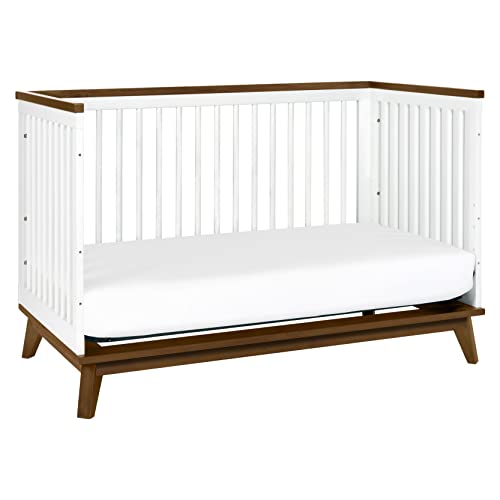 Babyletto Scoot 3-in-1 Convertible Crib with Toddler Bed Conversion Kit in White and Washed Natural, Greenguard Gold Certified