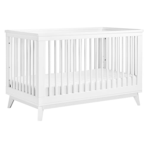 Babyletto Scoot 3-in-1 Convertible Crib with Toddler Bed Conversion Kit in White and Washed Natural, Greenguard Gold Certified