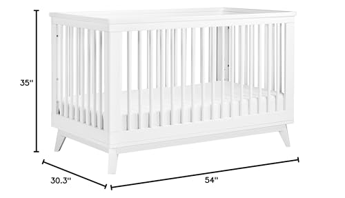 Babyletto Scoot 3-in-1 Convertible Crib with Toddler Bed Conversion Kit in White and Washed Natural, Greenguard Gold Certified