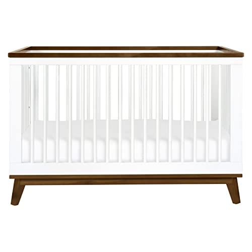 Babyletto Scoot 3-in-1 Convertible Crib with Toddler Bed Conversion Kit in White and Washed Natural, Greenguard Gold Certified