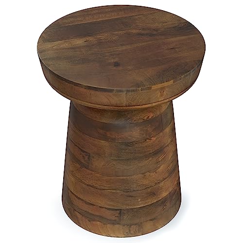 SIMPLIHOME Boyd SOLID MANGO WOOD 13 inch Wide Round Contemporary Wooden Accent Table in Warm Dark Brown, Fully Assembled, for the Living Room and Bedroom