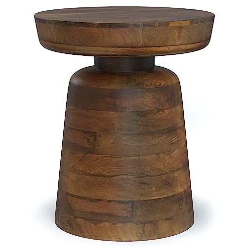 SIMPLIHOME Boyd SOLID MANGO WOOD 13 inch Wide Round Contemporary Wooden Accent Table in Warm Dark Brown, Fully Assembled, for the Living Room and Bedroom