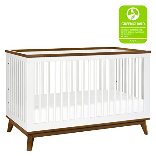 Babyletto Scoot 3-in-1 Convertible Crib with Toddler Bed Conversion Kit in White and Washed Natural, Greenguard Gold Certified