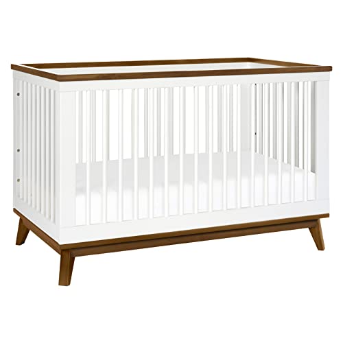 Babyletto Scoot 3-in-1 Convertible Crib with Toddler Bed Conversion Kit in White and Washed Natural, Greenguard Gold Certified