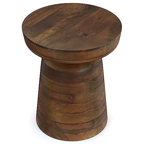 SIMPLIHOME Boyd SOLID MANGO WOOD 13 inch Wide Round Contemporary Wooden Accent Table in Warm Dark Brown, Fully Assembled, for the Living Room and Bedroom