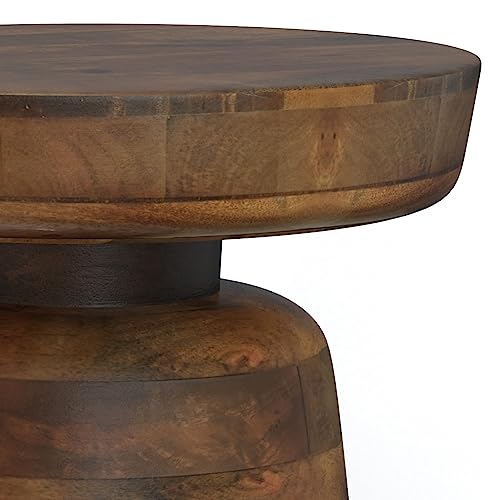 SIMPLIHOME Boyd SOLID MANGO WOOD 13 inch Wide Round Contemporary Wooden Accent Table in Warm Dark Brown, Fully Assembled, for the Living Room and Bedroom