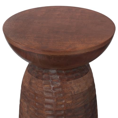 SIMPLIHOME Boyd SOLID MANGO WOOD 13 inch Wide Round Contemporary Wooden Accent Table in Warm Dark Brown, Fully Assembled, for the Living Room and Bedroom