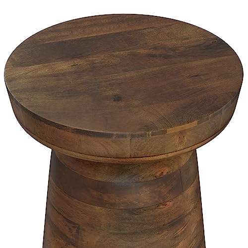 SIMPLIHOME Boyd SOLID MANGO WOOD 13 inch Wide Round Contemporary Wooden Accent Table in Warm Dark Brown, Fully Assembled, for the Living Room and Bedroom