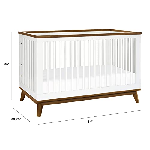 Babyletto Scoot 3-in-1 Convertible Crib with Toddler Bed Conversion Kit in White and Washed Natural, Greenguard Gold Certified