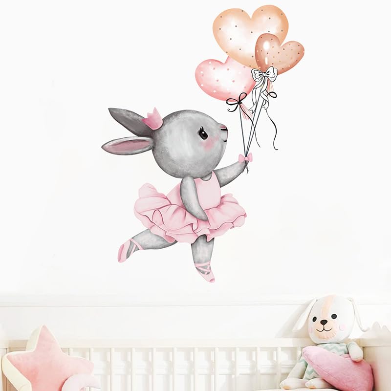 Cartoon Animal Wall Decals Panda Foxes on Hot Air Balloon Wall Stickers for Kids Room Baby Nursery Room Kindergarten Girls Boys Bedroom Stickers Decoration Vinyl Murals Wallpaper