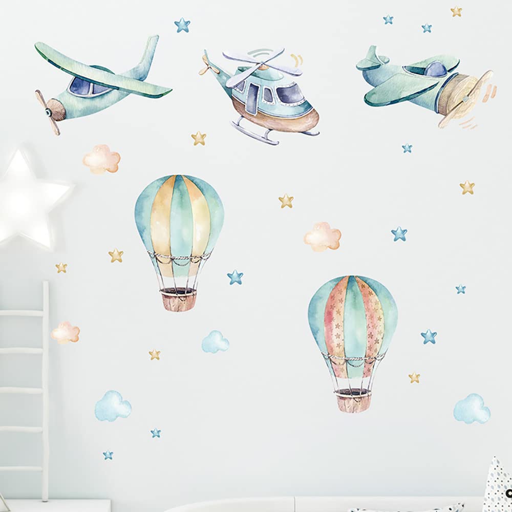 Cartoon Animal Wall Decals Panda Foxes on Hot Air Balloon Wall Stickers for Kids Room Baby Nursery Room Kindergarten Girls Boys Bedroom Stickers Decoration Vinyl Murals Wallpaper