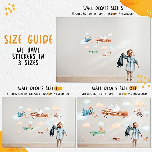 Large Airplane Wall Decals for Kids by Lipastick - 47 pcs Premium Kids Wall Stickers Aircrafts - Creative Nursery Wall Decal - Plane Vinyl Wall Decals for Baby Nursery Children Room Bedroom S Size