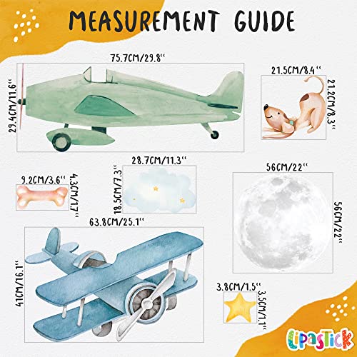 Large Airplane Wall Decals for Kids by Lipastick - 47 pcs Premium Kids Wall Stickers Aircrafts - Creative Nursery Wall Decal - Plane Vinyl Wall Decals for Baby Nursery Children Room Bedroom S Size