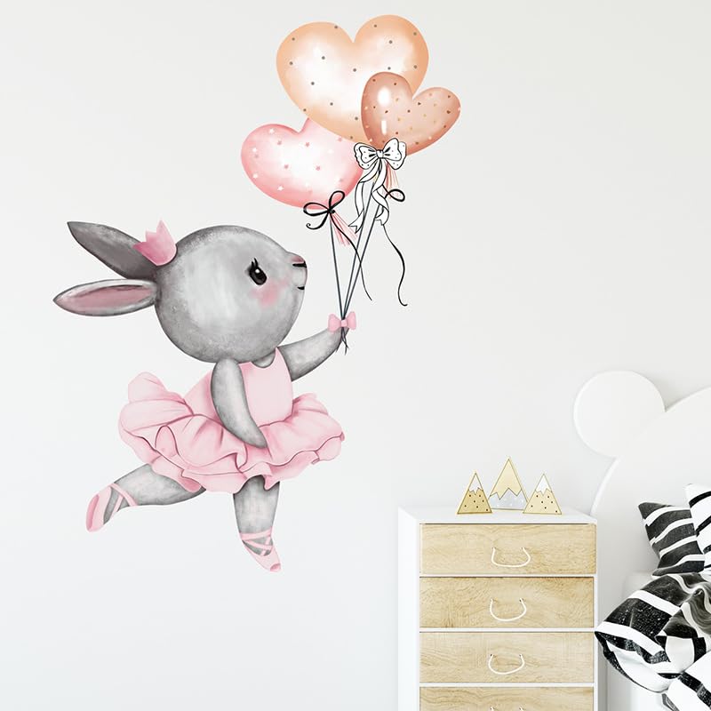 Cartoon Animal Wall Decals Panda Foxes on Hot Air Balloon Wall Stickers for Kids Room Baby Nursery Room Kindergarten Girls Boys Bedroom Stickers Decoration Vinyl Murals Wallpaper