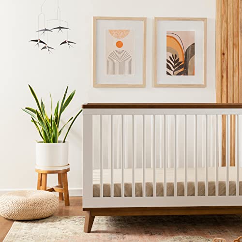 Babyletto Scoot 3-in-1 Convertible Crib with Toddler Bed Conversion Kit in White and Washed Natural, Greenguard Gold Certified