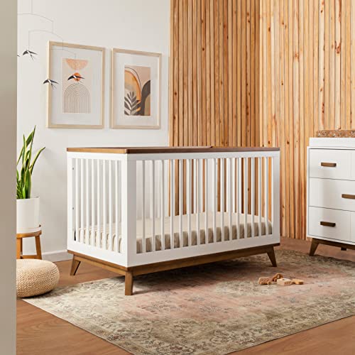 Babyletto Scoot 3-in-1 Convertible Crib with Toddler Bed Conversion Kit in White and Washed Natural, Greenguard Gold Certified