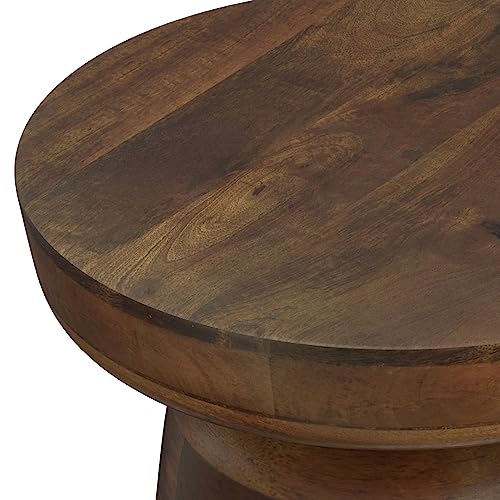 SIMPLIHOME Boyd SOLID MANGO WOOD 13 inch Wide Round Contemporary Wooden Accent Table in Warm Dark Brown, Fully Assembled, for the Living Room and Bedroom