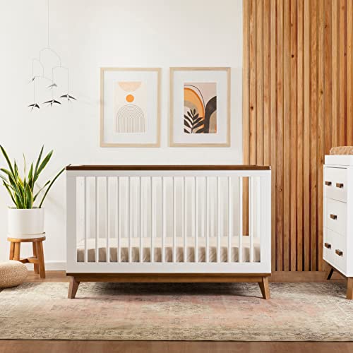 Babyletto Scoot 3-in-1 Convertible Crib with Toddler Bed Conversion Kit in White and Washed Natural, Greenguard Gold Certified