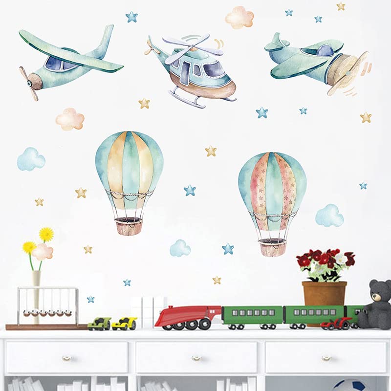 Cartoon Animal Wall Decals Panda Foxes on Hot Air Balloon Wall Stickers for Kids Room Baby Nursery Room Kindergarten Girls Boys Bedroom Stickers Decoration Vinyl Murals Wallpaper