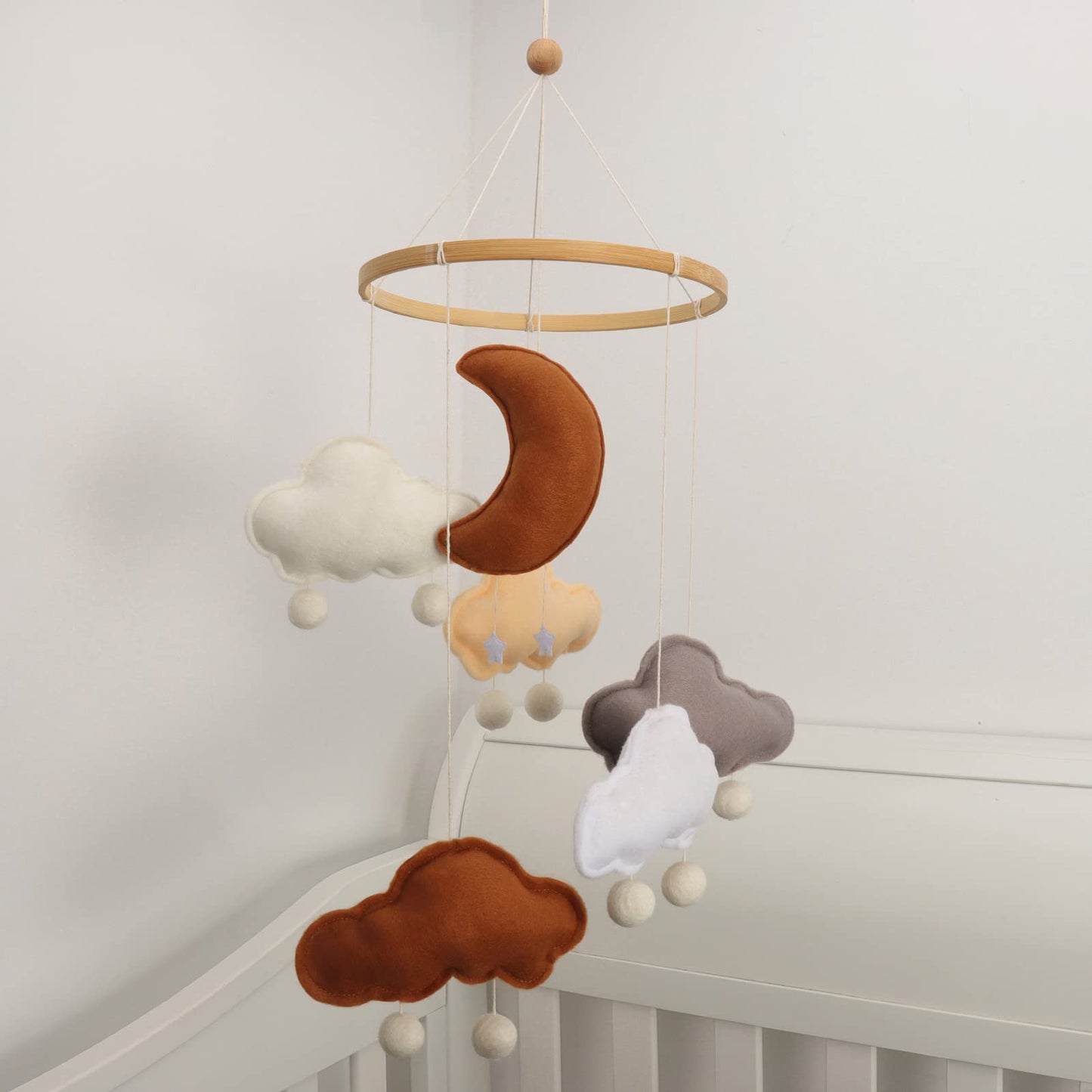 Baby Mobile for Crib - Boho Crib Mobile - Felt Cloud Mobile - Gender Neutral Baby Mobile - Boho Nursery Decor - Crib Mobile for Girls, Boys - Mobile for Bassinet, Pack N Play - Cloud