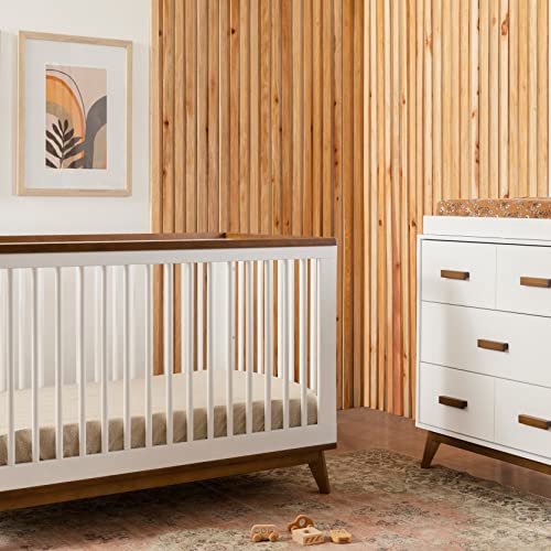 Babyletto Scoot 3-in-1 Convertible Crib with Toddler Bed Conversion Kit in White and Washed Natural, Greenguard Gold Certified