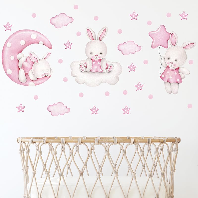 Cartoon Animal Wall Decals Panda Foxes on Hot Air Balloon Wall Stickers for Kids Room Baby Nursery Room Kindergarten Girls Boys Bedroom Stickers Decoration Vinyl Murals Wallpaper