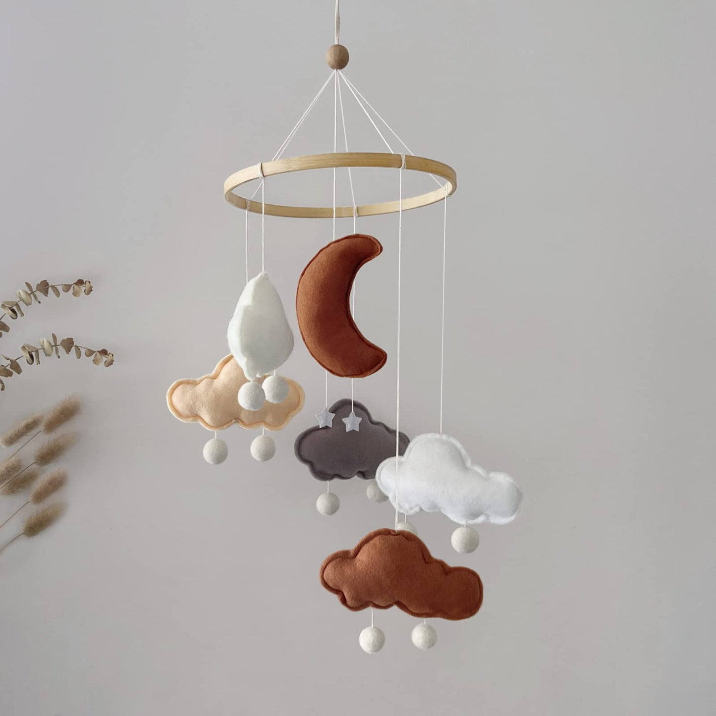 Baby Mobile for Crib - Boho Crib Mobile - Felt Cloud Mobile - Gender Neutral Baby Mobile - Boho Nursery Decor - Crib Mobile for Girls, Boys - Mobile for Bassinet, Pack N Play - Cloud