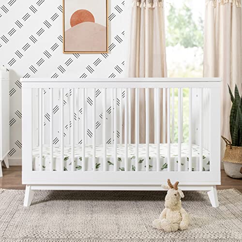 Babyletto Scoot 3-in-1 Convertible Crib with Toddler Bed Conversion Kit in White and Washed Natural, Greenguard Gold Certified