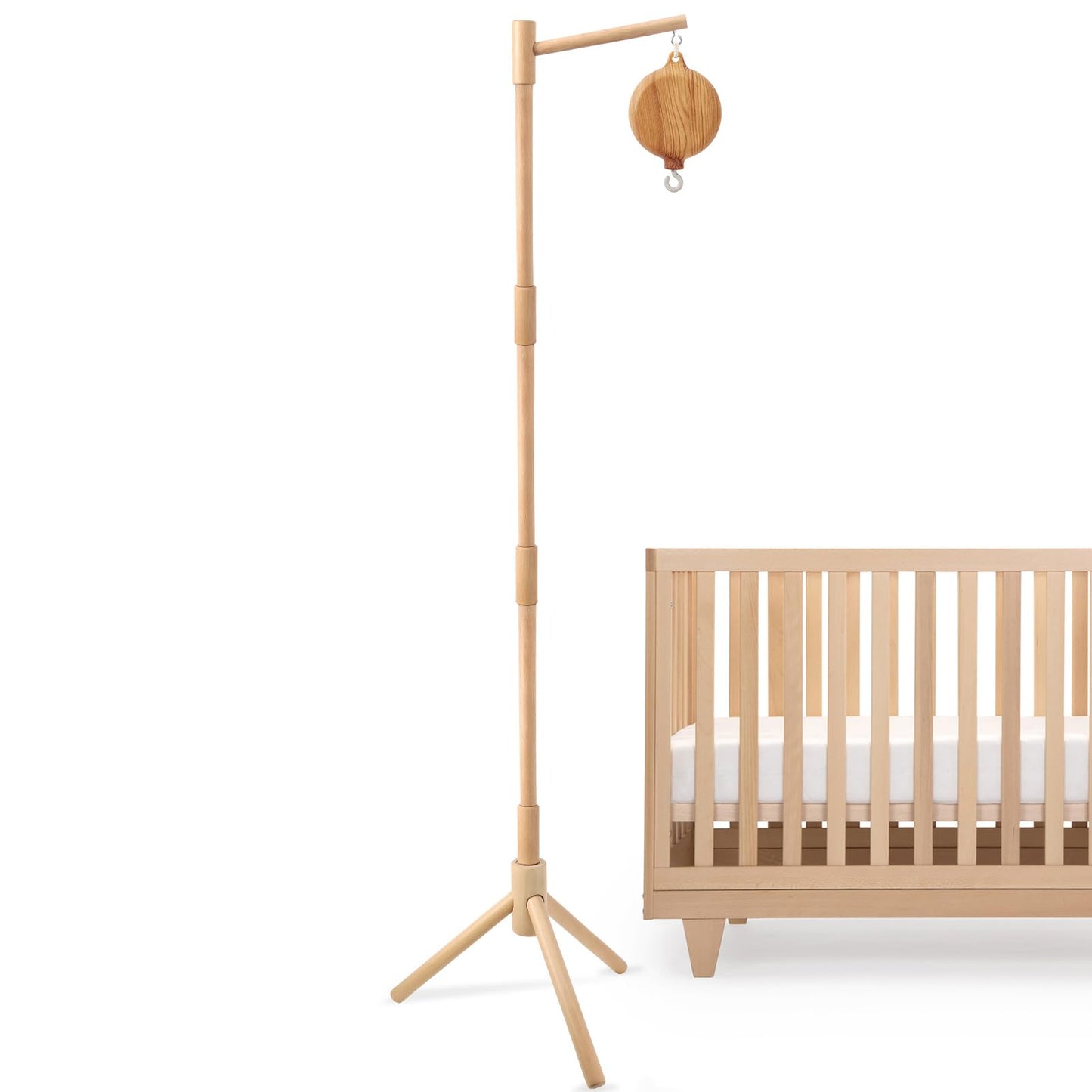 Floor Standing Mobile Arm for Crib, 57.8 Inch Baby Crib Mobile Arm, Baby Mobile Stand - Movable, Anti-Dumping, Adjustable Height, Easy to Assemble - 100% Beech Wood - Nursery Decor