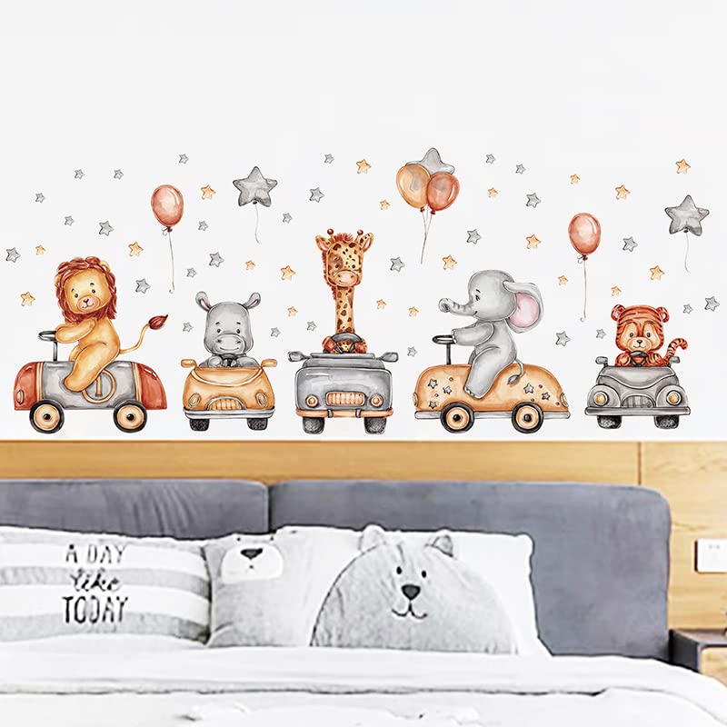 Cartoon Animal Wall Decals Panda Foxes on Hot Air Balloon Wall Stickers for Kids Room Baby Nursery Room Kindergarten Girls Boys Bedroom Stickers Decoration Vinyl Murals Wallpaper