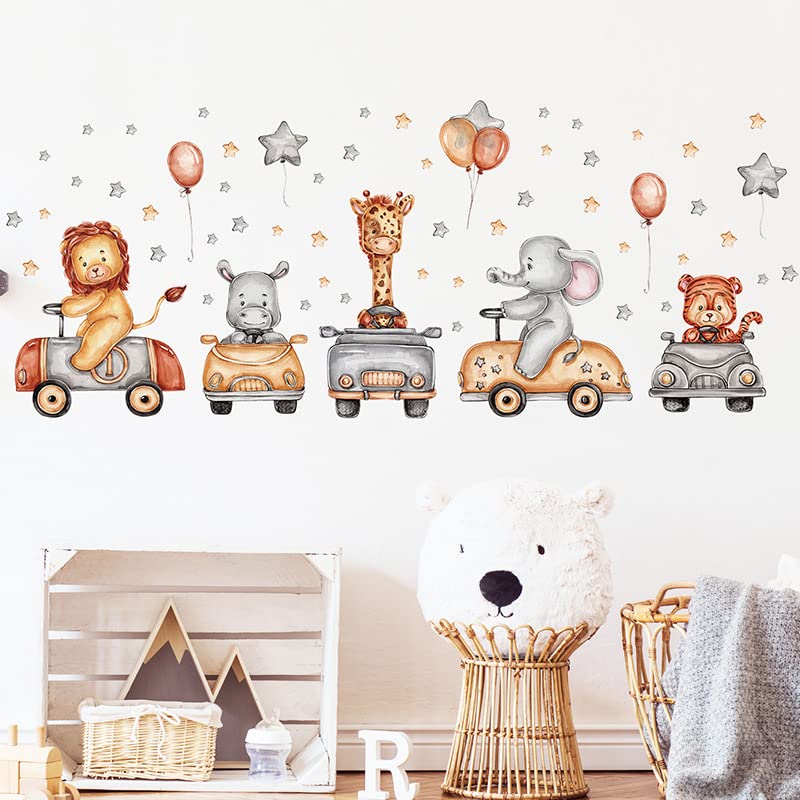 Cartoon Animal Wall Decals Panda Foxes on Hot Air Balloon Wall Stickers for Kids Room Baby Nursery Room Kindergarten Girls Boys Bedroom Stickers Decoration Vinyl Murals Wallpaper