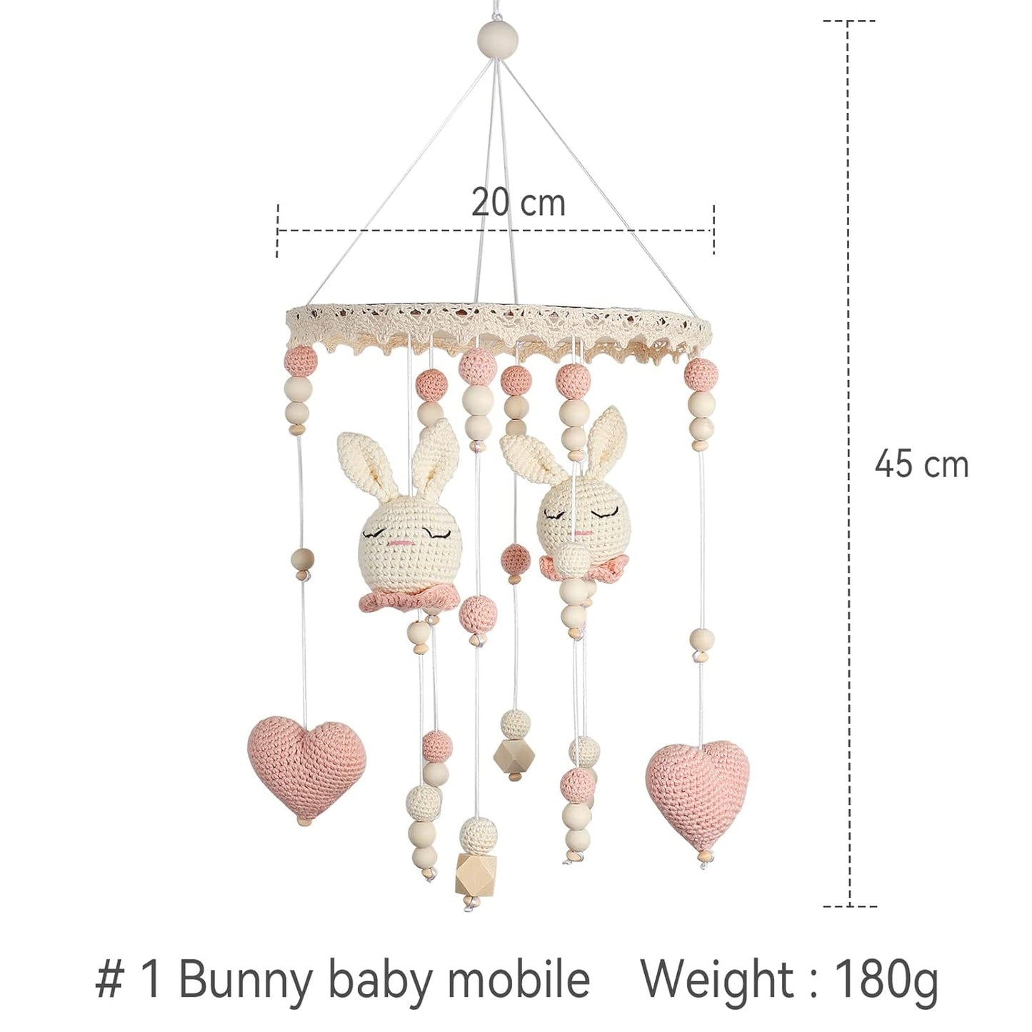 Floor Standing Mobile Arm for Crib, 57.8 Inch Baby Crib Mobile Arm, Baby Mobile Stand - Movable, Anti-Dumping, Adjustable Height, Easy to Assemble - 100% Beech Wood - Nursery Decor