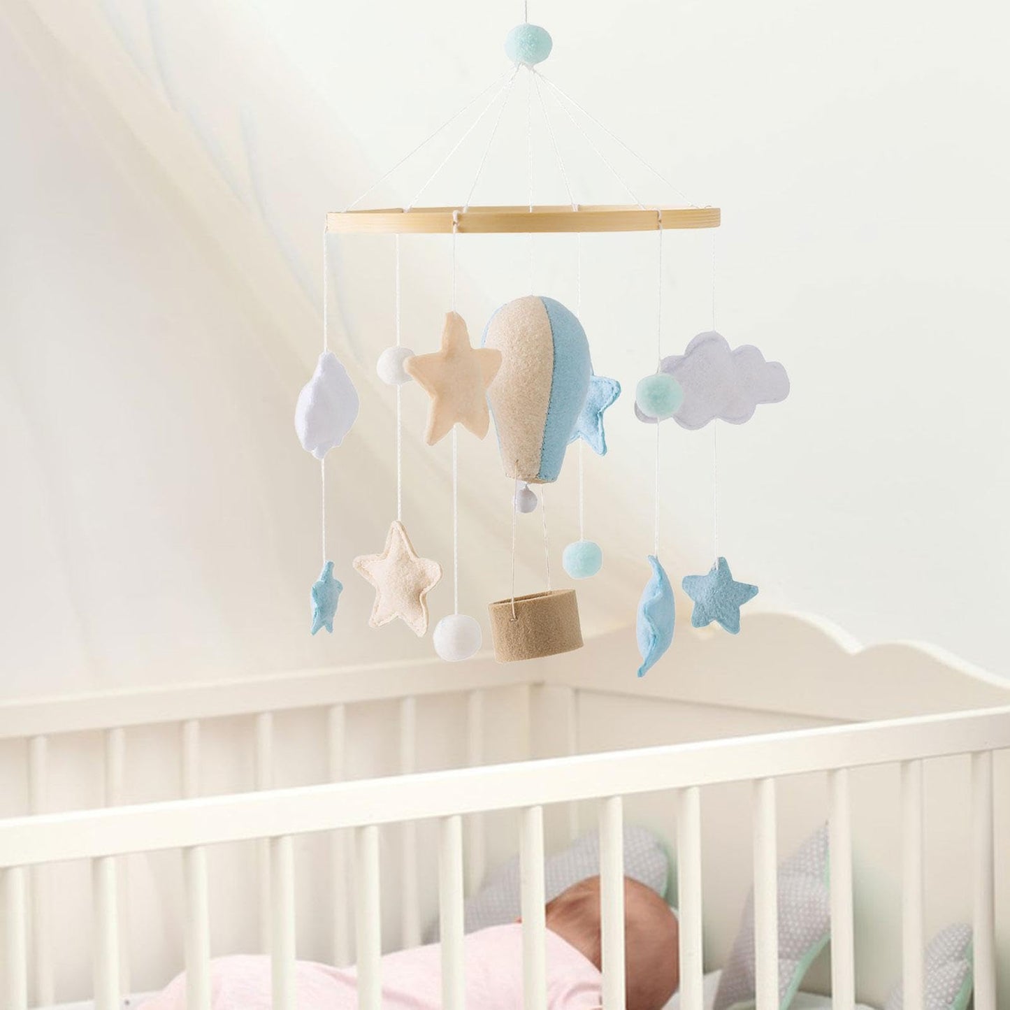 Baby Crib Mobile, Felt Ball Wind Chimes Hanging Decoration, Nursery Decor, Montessori Baby Bedroom Ceiling Wind Chime for Infant Boys Girls, Style A