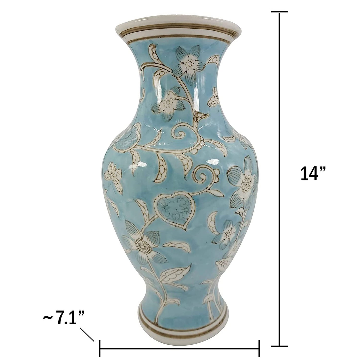 Galt International Yellow and White Sakura Chinoiserie Ceramic Vase 14" - Hand Painted Antique Style Porcelain Japanese Flower Bottle Fishtail Porcelain Chinese Vase for Home Decor Centerpiece