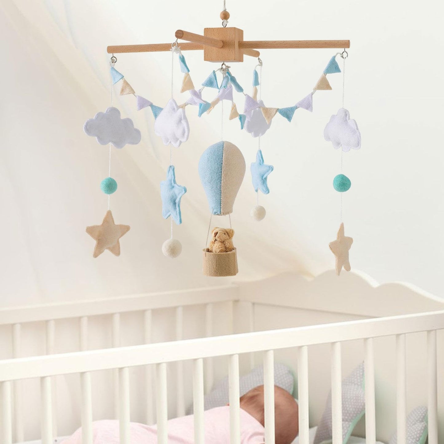 Baby Crib Mobile, Felt Ball Wind Chimes Hanging Decoration, Nursery Decor, Montessori Baby Bedroom Ceiling Wind Chime for Infant Boys Girls, Style A