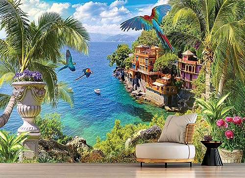 3D Safari Wallpaper Tropical Jungle and Animals Plant Wallpaper Mural for Bedroom Kids Room (Not Peel and Stick)