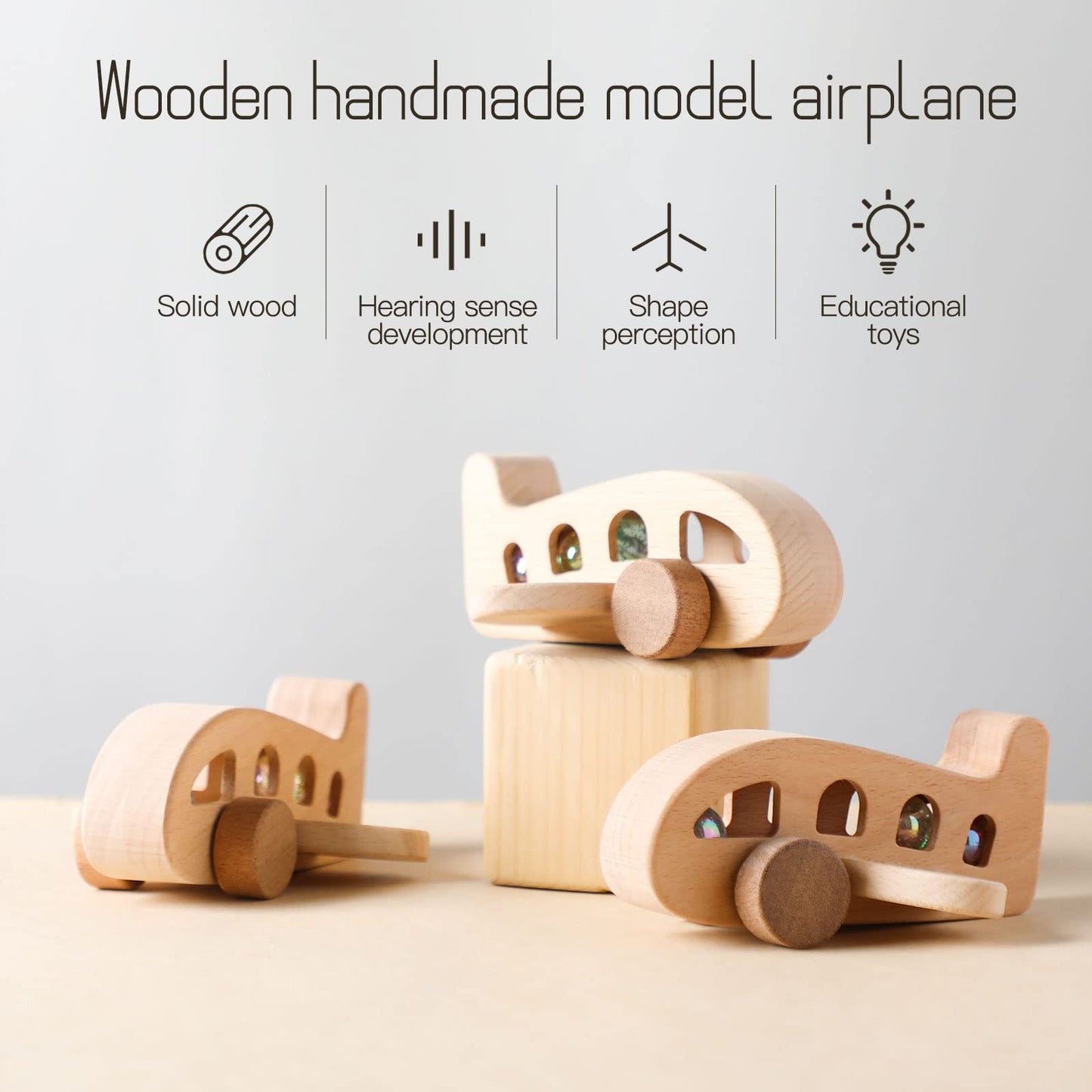 ibwaae Wooden Airplane Toys, Air Transport Vehicles Play Set, Wooden Pull Games, STEM Learning Gift Montessori Toy for Baby Toddler Boys Girls