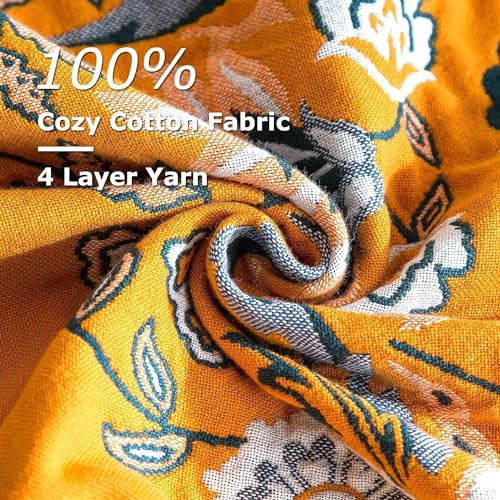 Boho Throw Blanket for Bed - 100% Cotton Ultra Soft Rustic Quilt - Floral Printed Farmhouse Decor Bed Fall Blankets,60"×80" All Season Rustic Large Throw for Sofa Couch Chair