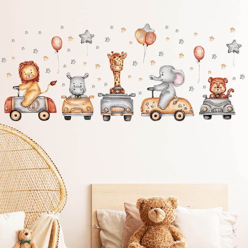 Cartoon Animal Wall Decals Panda Foxes on Hot Air Balloon Wall Stickers for Kids Room Baby Nursery Room Kindergarten Girls Boys Bedroom Stickers Decoration Vinyl Murals Wallpaper