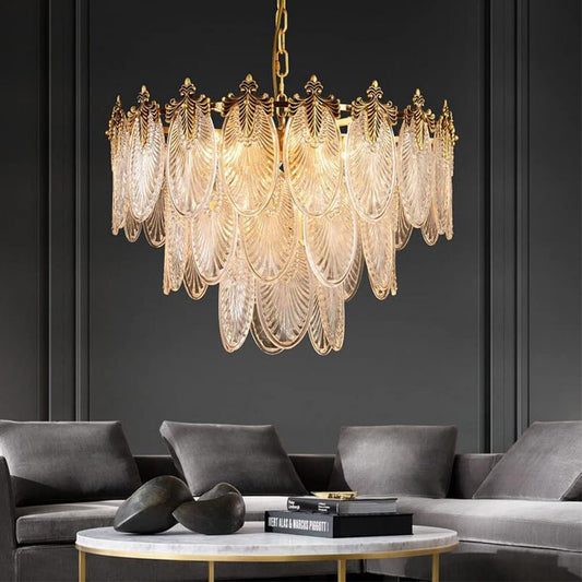 FanErsai Modern Crystal Chandelier Golden Vintage Pendant Lighting with Leaf Crystal Drum 8-Light French Raindrop Ceiling Light Fixture Perfect for Living Room Dining Room Bedroom Entryway Foyer