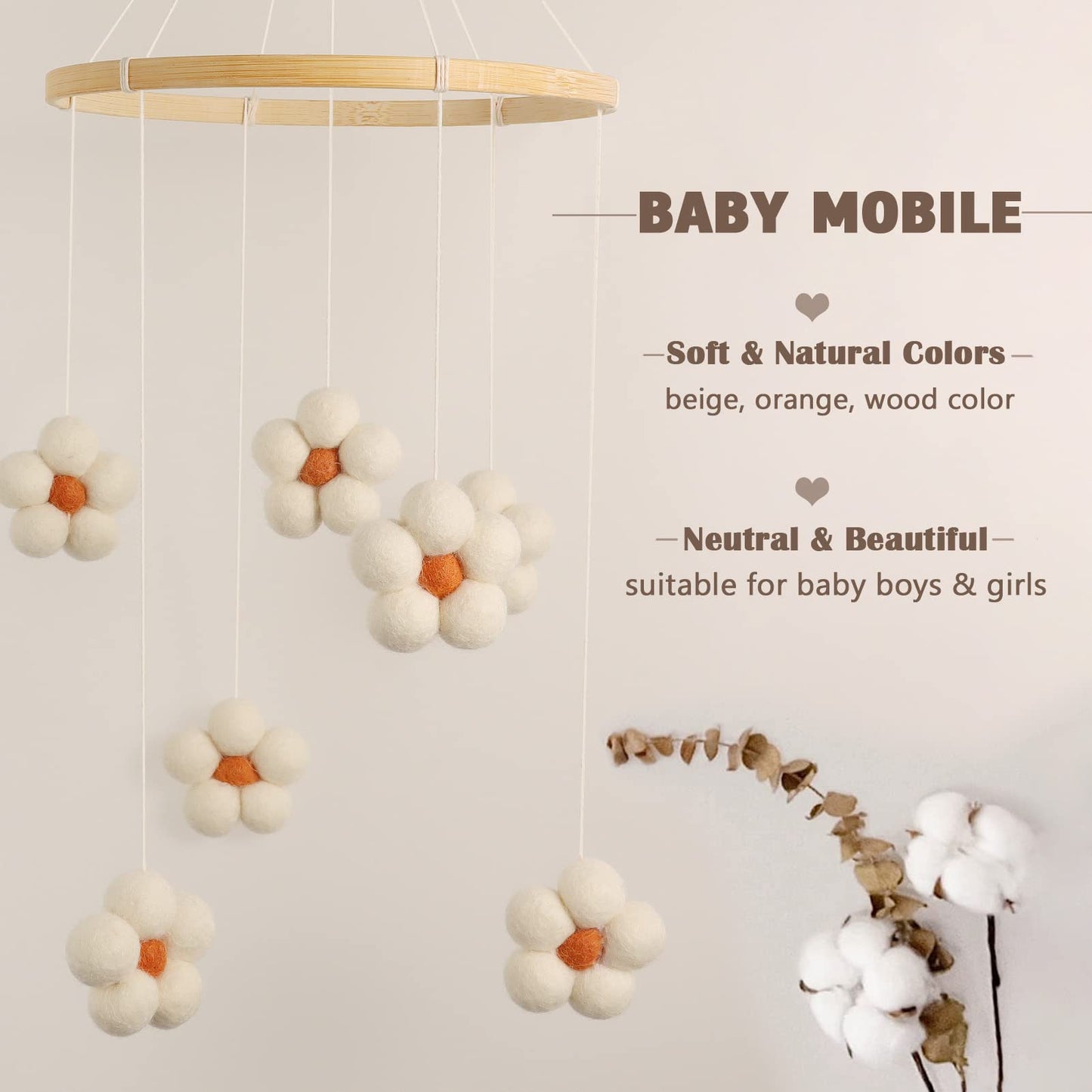 Baby Mobile for Crib - Boho Crib Mobile - Felt Cloud Mobile - Gender Neutral Baby Mobile - Boho Nursery Decor - Crib Mobile for Girls, Boys - Mobile for Bassinet, Pack N Play - Cloud