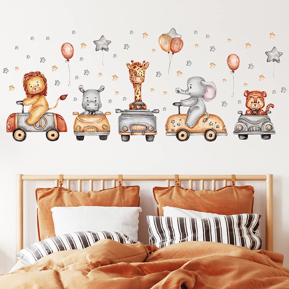 Cartoon Animal Wall Decals Panda Foxes on Hot Air Balloon Wall Stickers for Kids Room Baby Nursery Room Kindergarten Girls Boys Bedroom Stickers Decoration Vinyl Murals Wallpaper