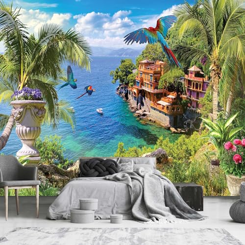 3D Safari Wallpaper Tropical Jungle and Animals Plant Wallpaper Mural for Bedroom Kids Room (Not Peel and Stick)