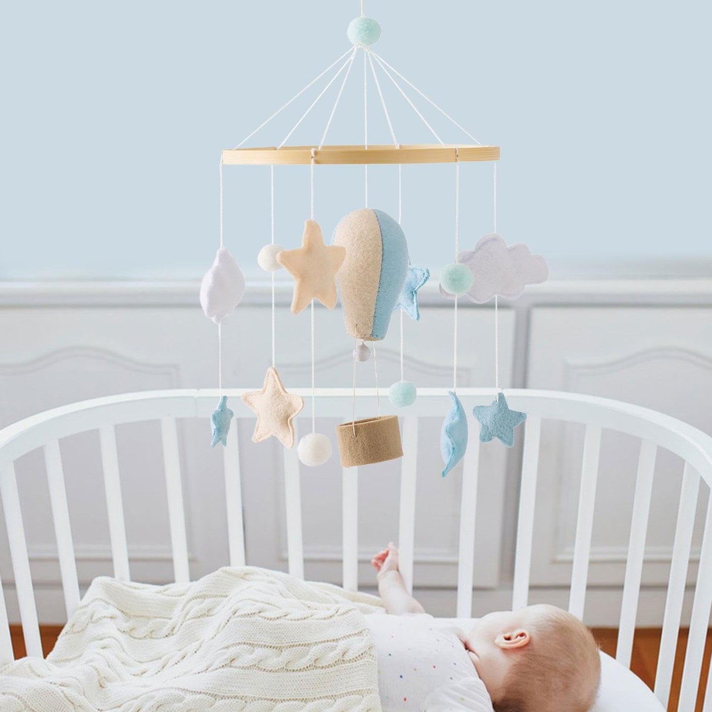 Baby Crib Mobile, Felt Ball Wind Chimes Hanging Decoration, Nursery Decor, Montessori Baby Bedroom Ceiling Wind Chime for Infant Boys Girls, Style A