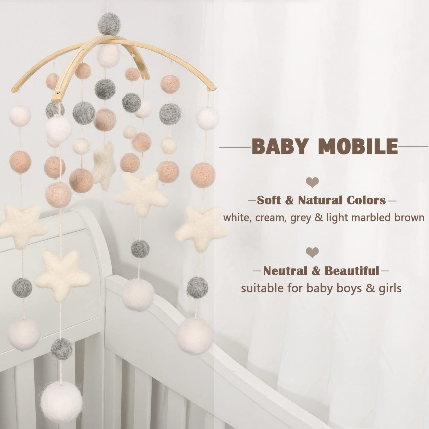 Baby Mobile for Crib - Boho Crib Mobile - Felt Cloud Mobile - Gender Neutral Baby Mobile - Boho Nursery Decor - Crib Mobile for Girls, Boys - Mobile for Bassinet, Pack N Play - Cloud